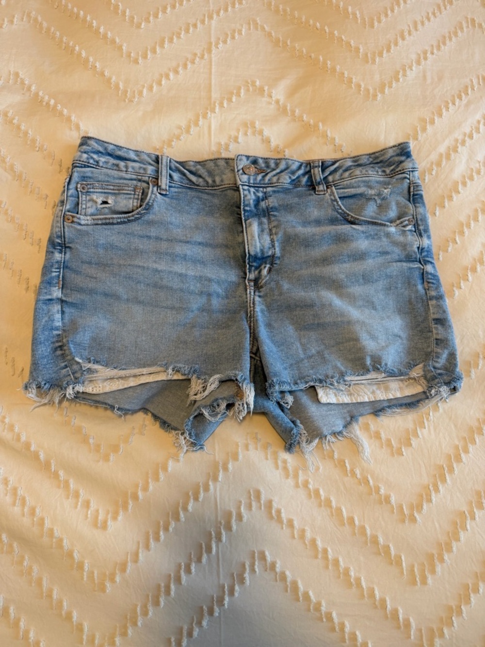 American Eagle Outfitters Light Blue Distressed Denim Cutoff Shorts